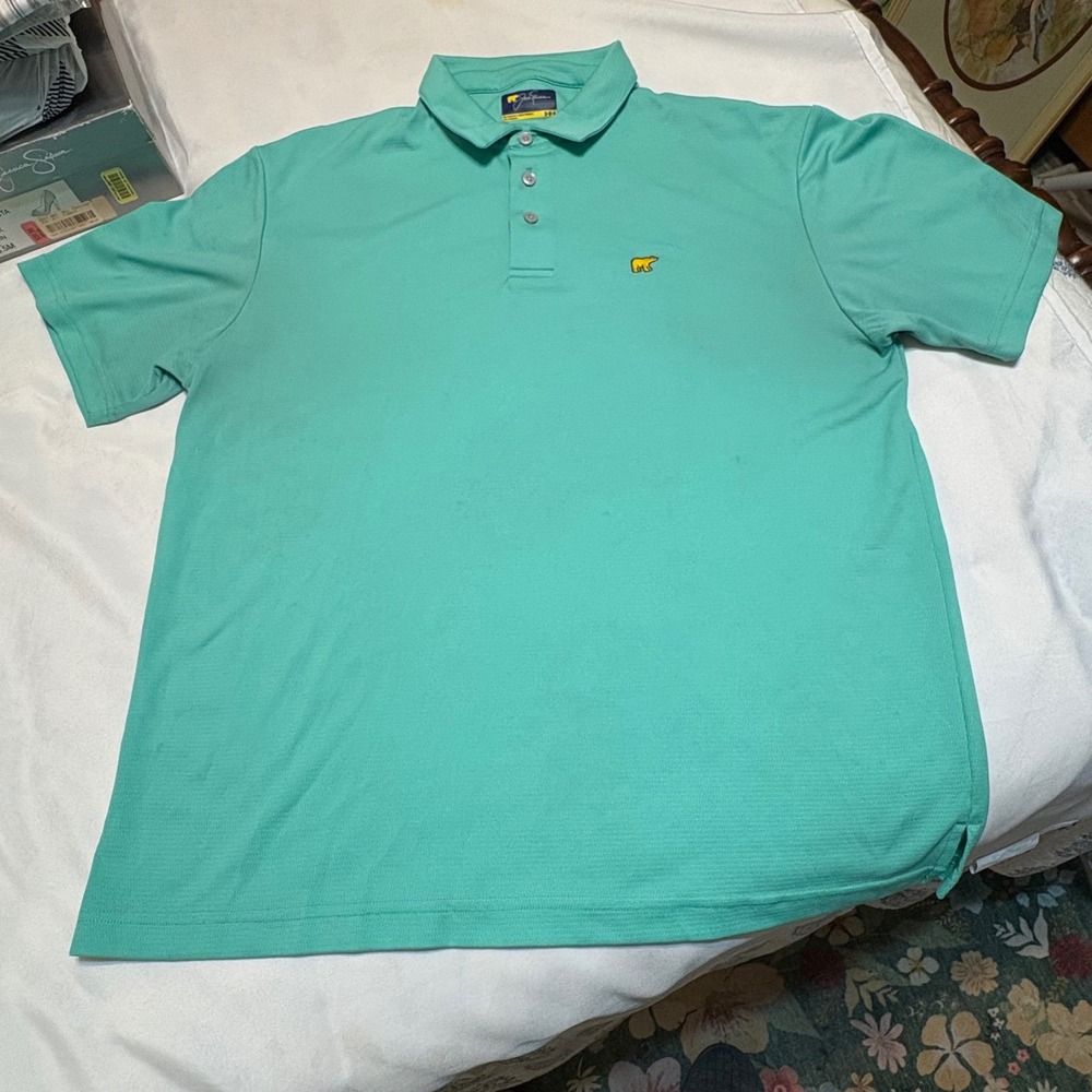Jack Nicklaus Mens Golden Bear Polo Shirt Aqua Green Performance Golf Top Medium